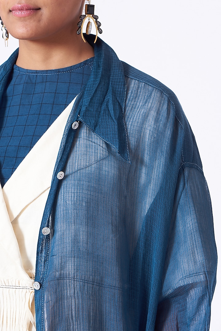 Cobalt Blue Handwoven Wrapped Summer Shirt Dress by Urvashi Kaur at Pernia's Pop Up Shop