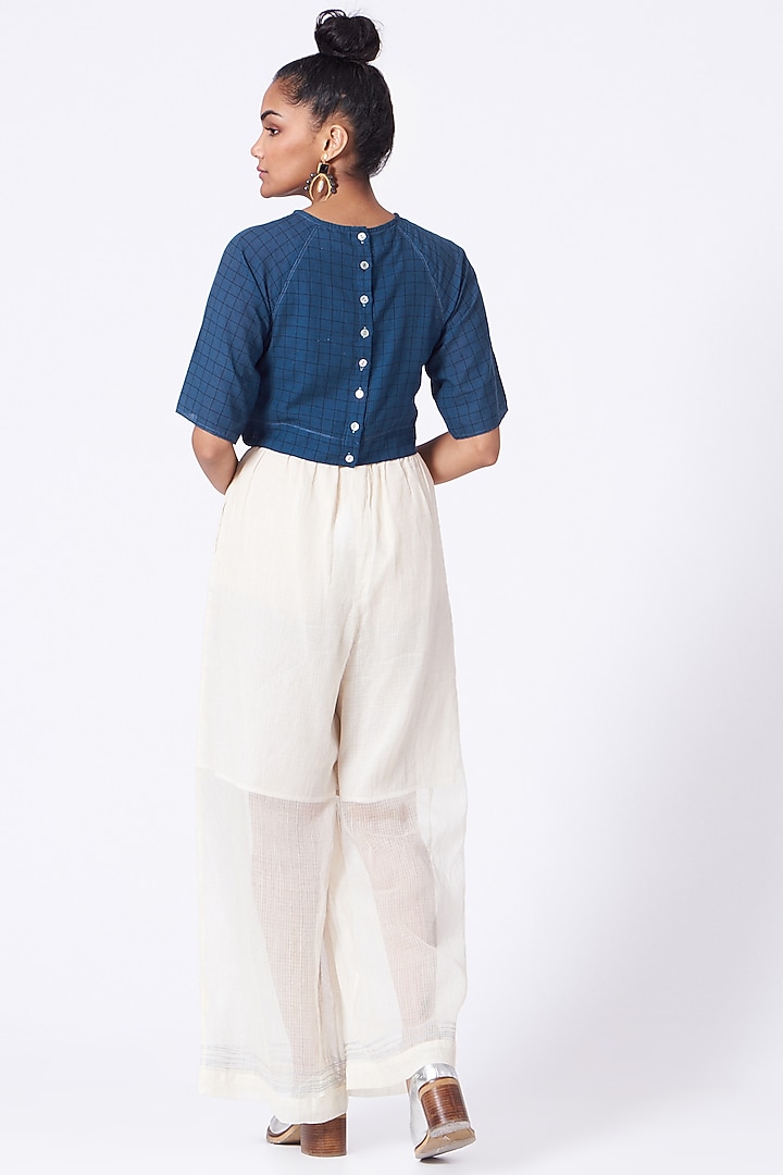 Cobalt Blue Checkered Crop Top by Urvashi Kaur at Pernia's Pop Up Shop
