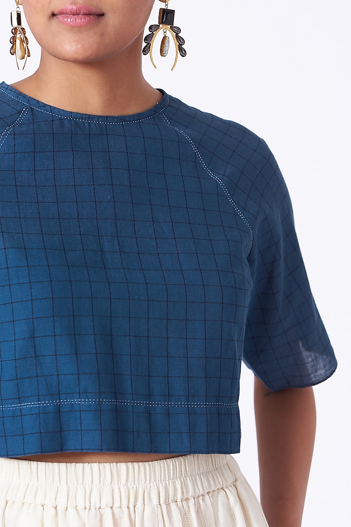 Cobalt Blue Checkered Crop Top by Urvashi Kaur at Pernia's Pop Up Shop