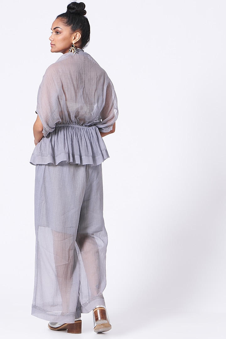 Grey Handwoven Kota Cotton Jacket by Urvashi Kaur at Pernia's Pop Up Shop