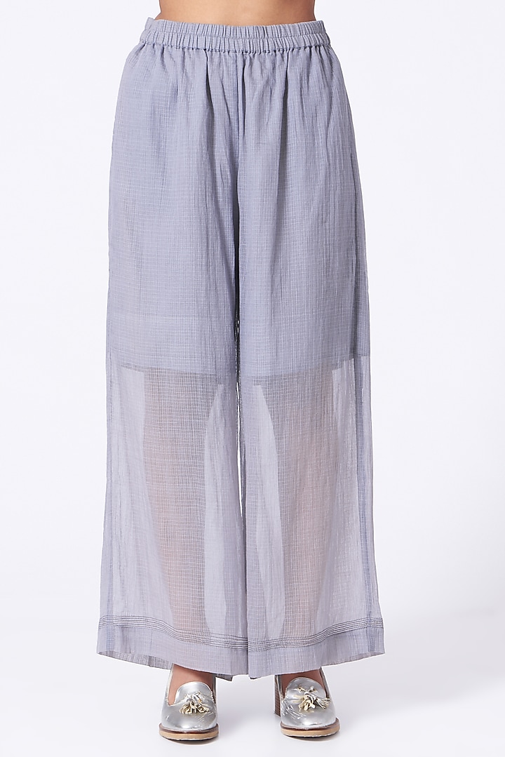 Grey Handwoven Kota Cotton Pants by Urvashi Kaur at Pernia's Pop Up Shop