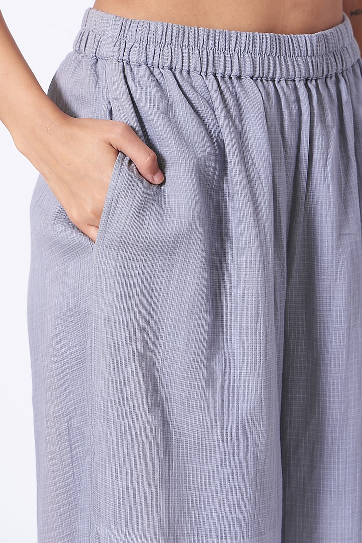 Grey Handwoven Kota Cotton Pants by Urvashi Kaur at Pernia's Pop Up Shop