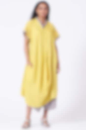 Yellow Crushed Asymmetrical Dress by Urvashi Kaur