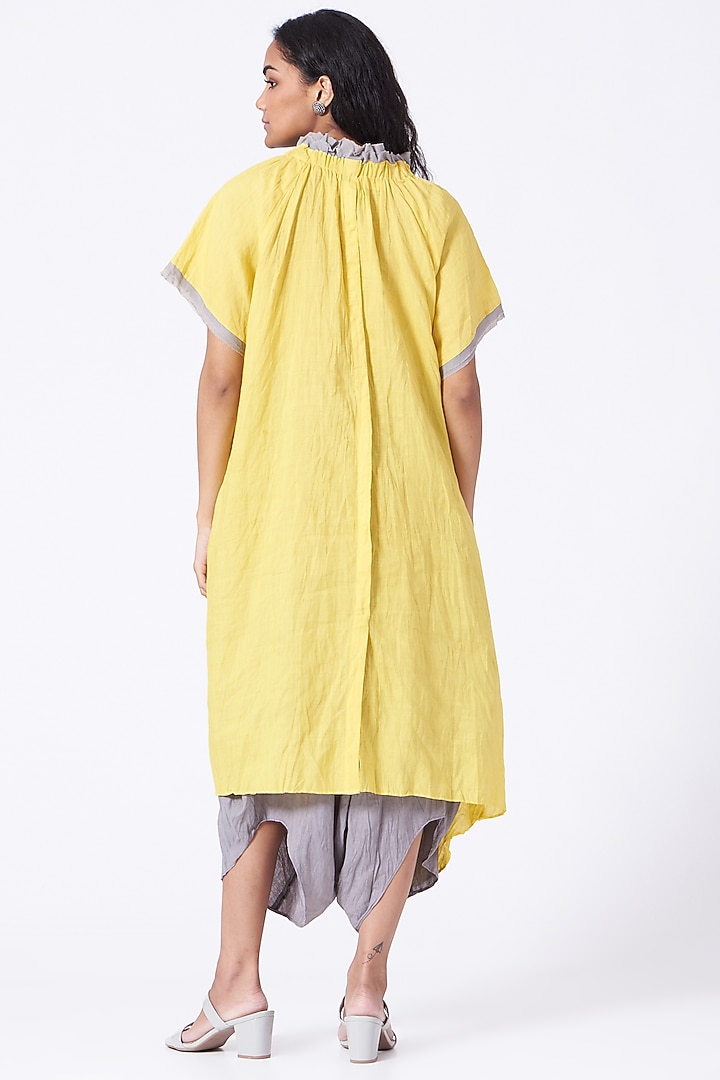 Yellow Crushed Asymmetrical Summer Dress by Urvashi Kaur at Pernia's Pop Up Shop