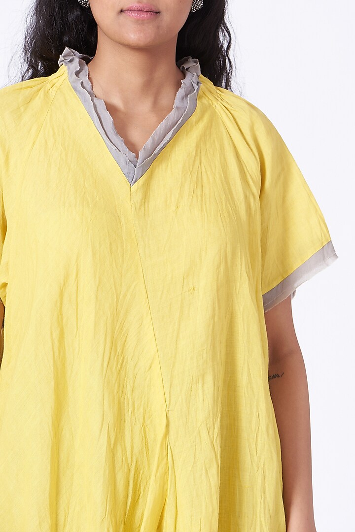 Yellow Crushed Asymmetrical Summer Dress by Urvashi Kaur at Pernia's Pop Up Shop