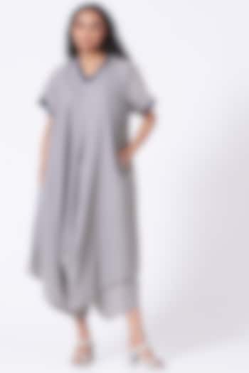 Pearl Grey Crushed Asymmetrical Dress by Urvashi Kaur