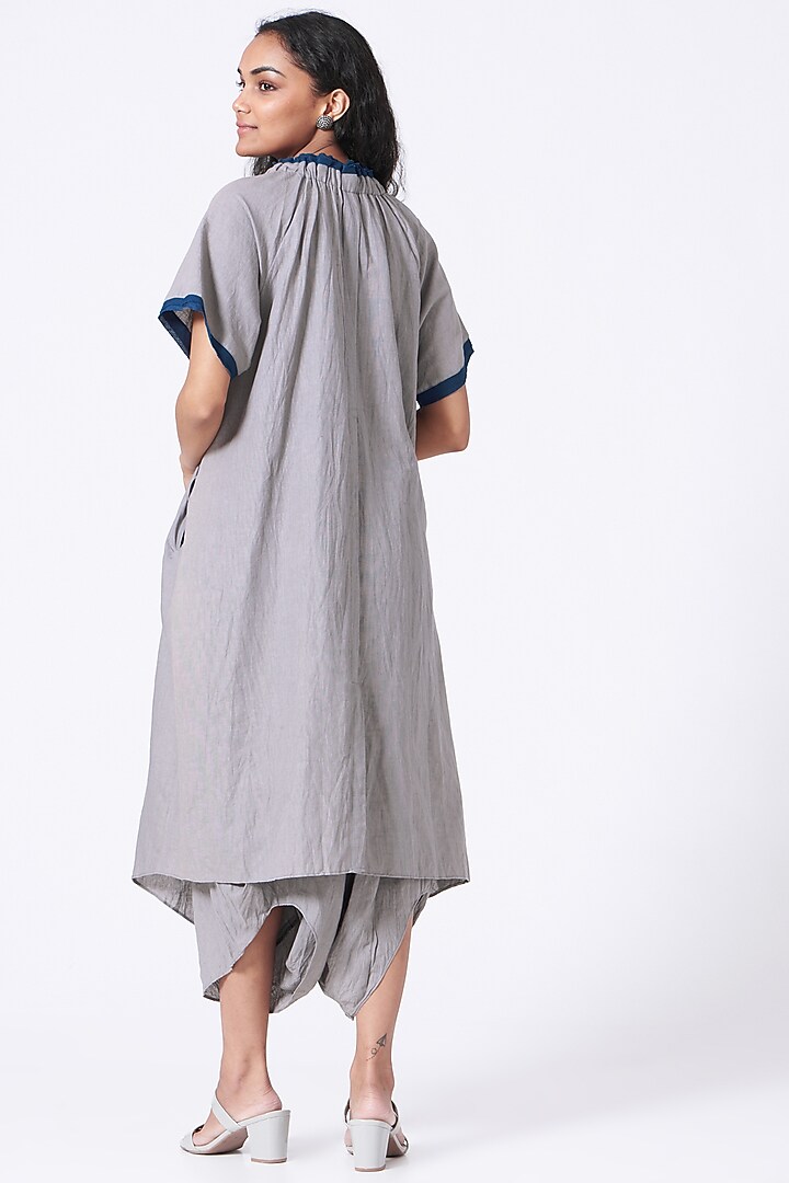 Pearl Grey Crushed Asymmetrical Summer Dress by Urvashi Kaur at Pernia's Pop Up Shop