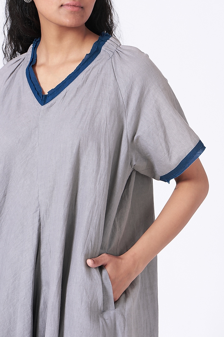 Pearl Grey Crushed Asymmetrical Summer Dress by Urvashi Kaur at Pernia's Pop Up Shop
