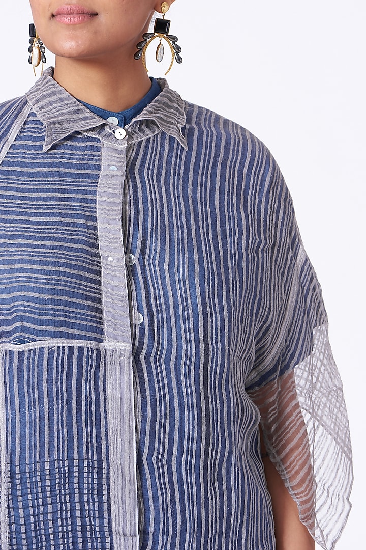 Pearl Grey Hand Block Printed Oversized Shirt by Urvashi Kaur at Pernia's Pop Up Shop