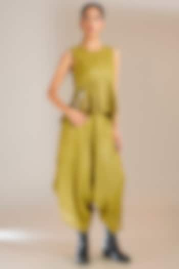 Mehendi Green Tissue Zari Silk Peplum Top by Urvashi Kaur at Pernia's Pop Up Shop