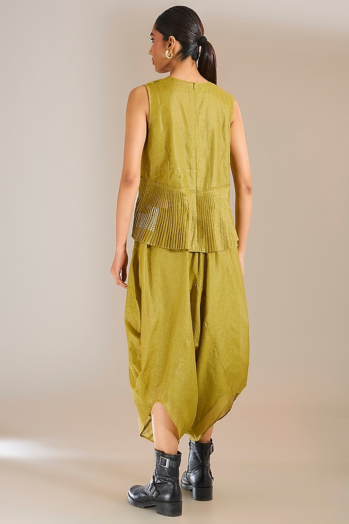 Mehendi Green Tissue Zari Silk Peplum Top by Urvashi Kaur at Pernia's Pop Up Shop