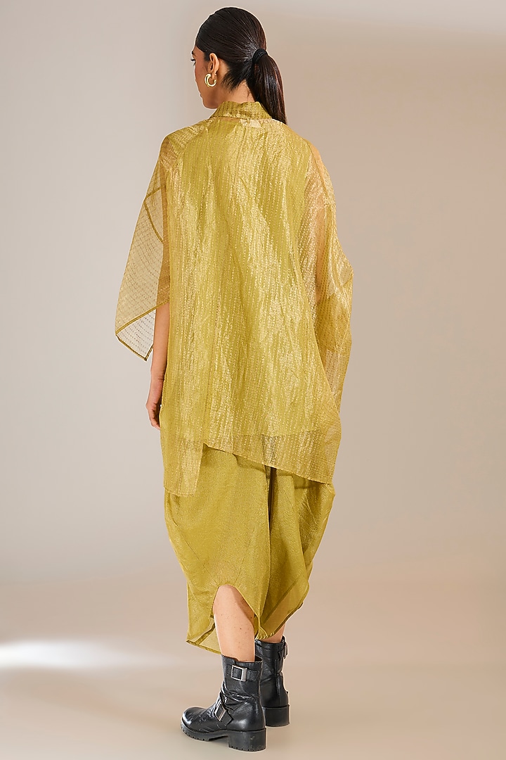 Mehendi Green Zari Kota Silk Shirt by Urvashi Kaur at Pernia's Pop Up Shop