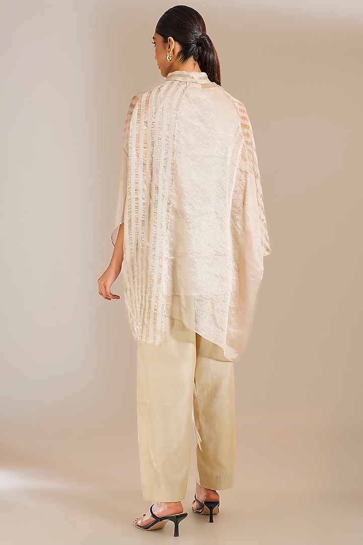 Steel Grey Striped Tissue Silk Shirt by Urvashi Kaur at Pernia's Pop Up Shop