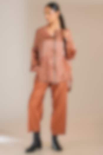 Rust Chanderi Silk Straight Pants by Urvashi Kaur at Pernia's Pop Up Shop