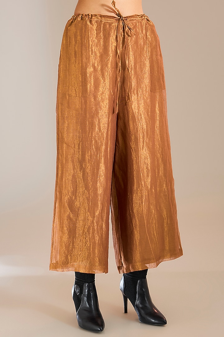 Rust Striped Tissue Silk Pants by Urvashi Kaur at Pernia's Pop Up Shop