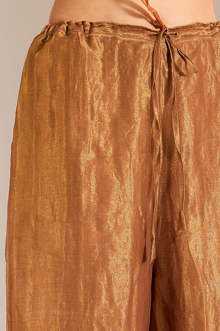 Rust Striped Tissue Silk Pants by Urvashi Kaur at Pernia's Pop Up Shop