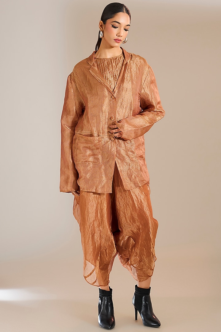 Rust Sheer Zari Kota Silk Jaal Work Blazer by Urvashi Kaur at Pernia's Pop Up Shop