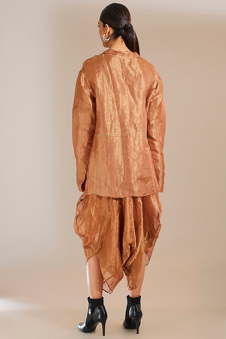 Rust Sheer Zari Kota Silk Jaal Work Blazer by Urvashi Kaur at Pernia's Pop Up Shop