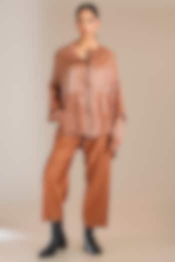 Rust Striped Tissue Silk Oversized Hoodie by Urvashi Kaur at Pernia's Pop Up Shop