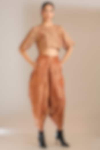 Rust Striped Tissue Silk Dhoti Pants by Urvashi Kaur at Pernia's Pop Up Shop