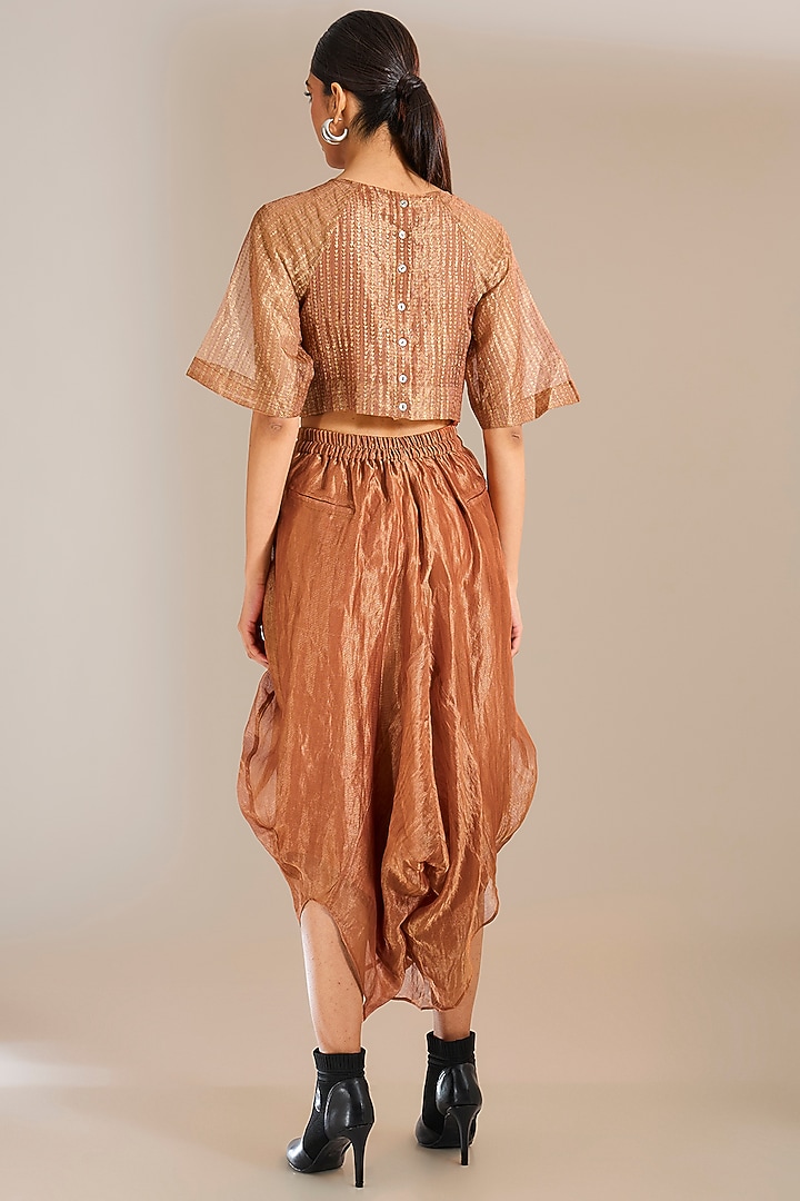 Rust Striped Tissue Silk Dhoti Pants by Urvashi Kaur at Pernia's Pop Up Shop