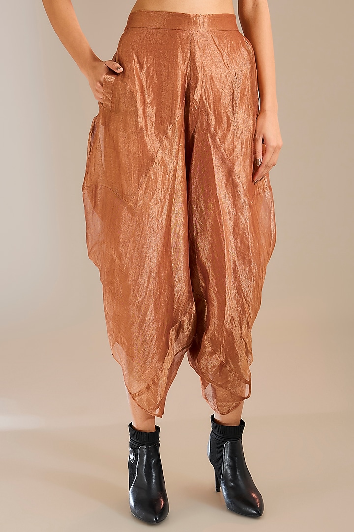 Rust Striped Tissue Silk Dhoti Pants by Urvashi Kaur at Pernia's Pop Up Shop