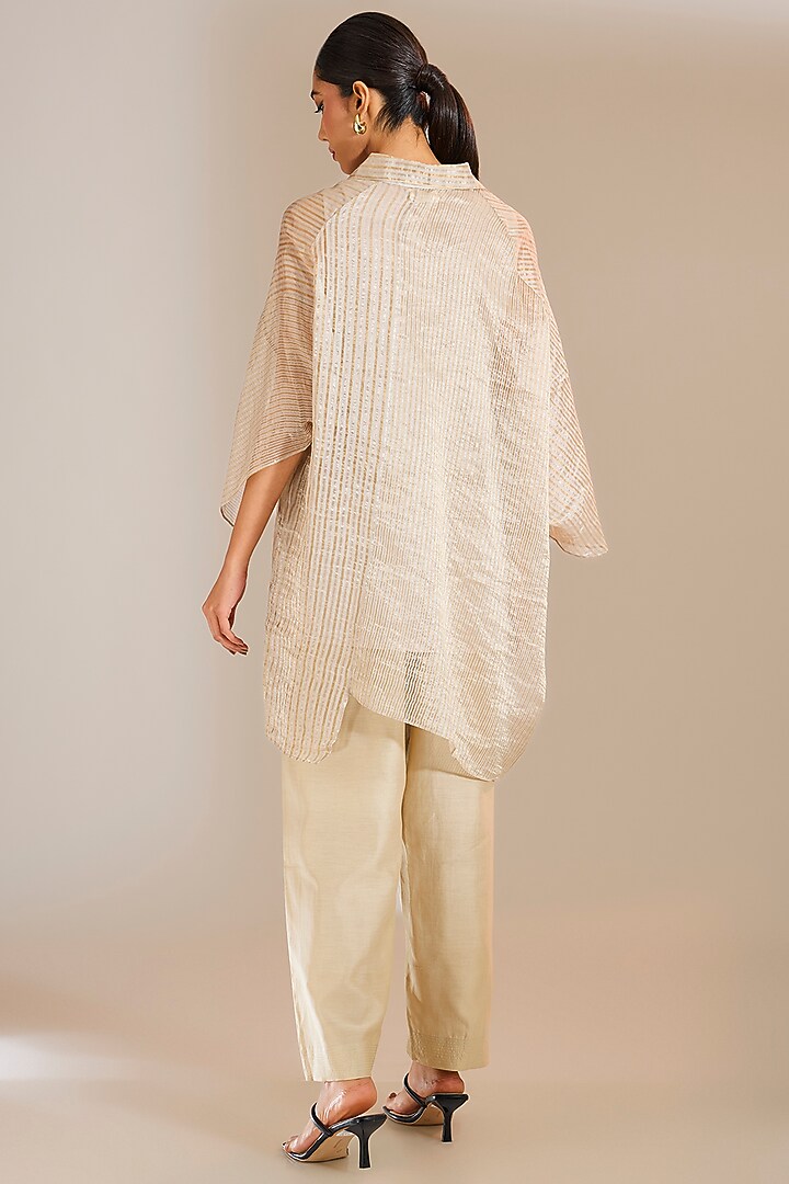 Silver Grey Striped Tissue Silk Shirt by Urvashi Kaur at Pernia's Pop Up Shop