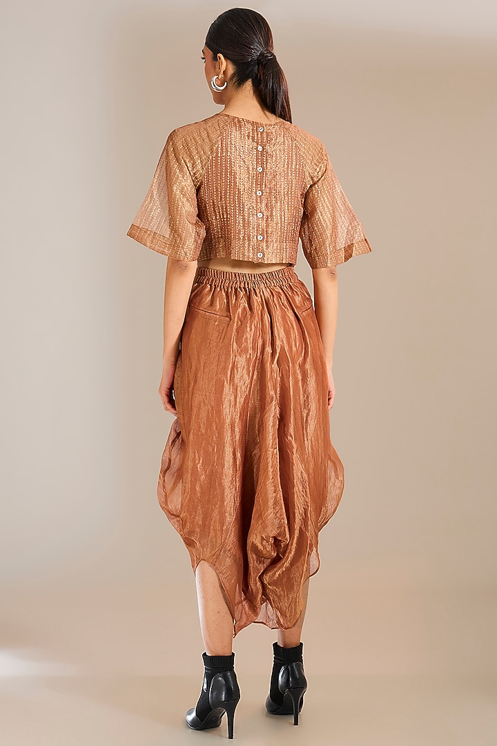 Rust Zari Kota Silk Crop Top by Urvashi Kaur at Pernia's Pop Up Shop
