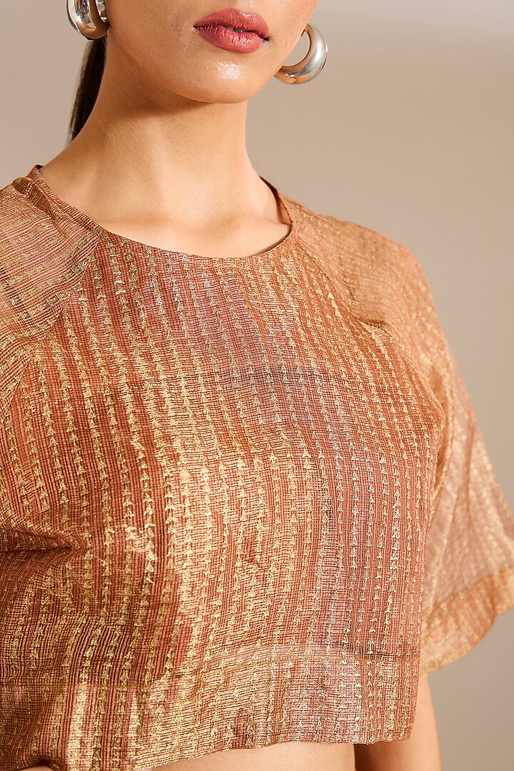 Rust Zari Kota Silk Crop Top by Urvashi Kaur at Pernia's Pop Up Shop