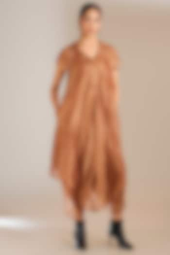 Rust Striped Tissue Silk Asymmetric Dress by Urvashi Kaur at Pernia's Pop Up Shop