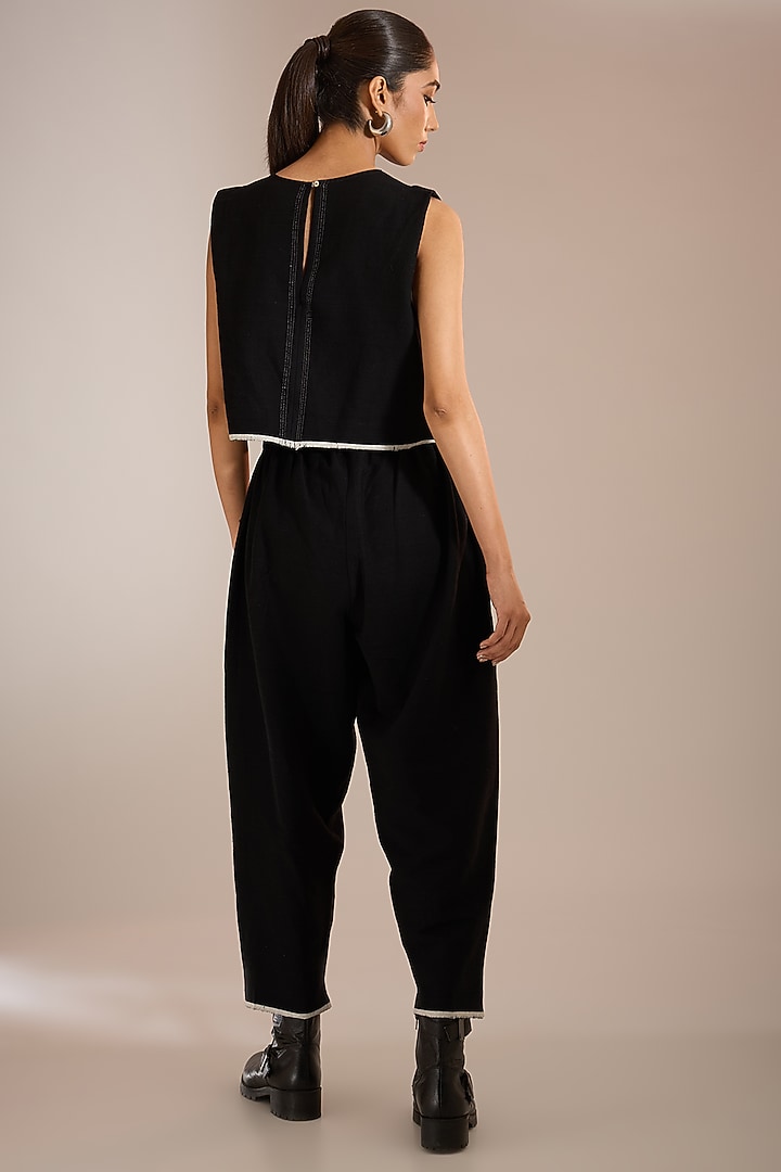 Black Handloom Striped Cotton Crop Top by Urvashi Kaur at Pernia's Pop Up Shop