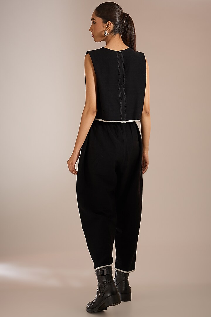Black Handspun Handloom Denim Pants by Urvashi Kaur at Pernia's Pop Up Shop