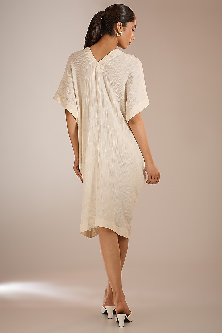 Ecru Crinkle Cotton Midi Summer Dress by Urvashi Kaur at Pernia's Pop Up Shop