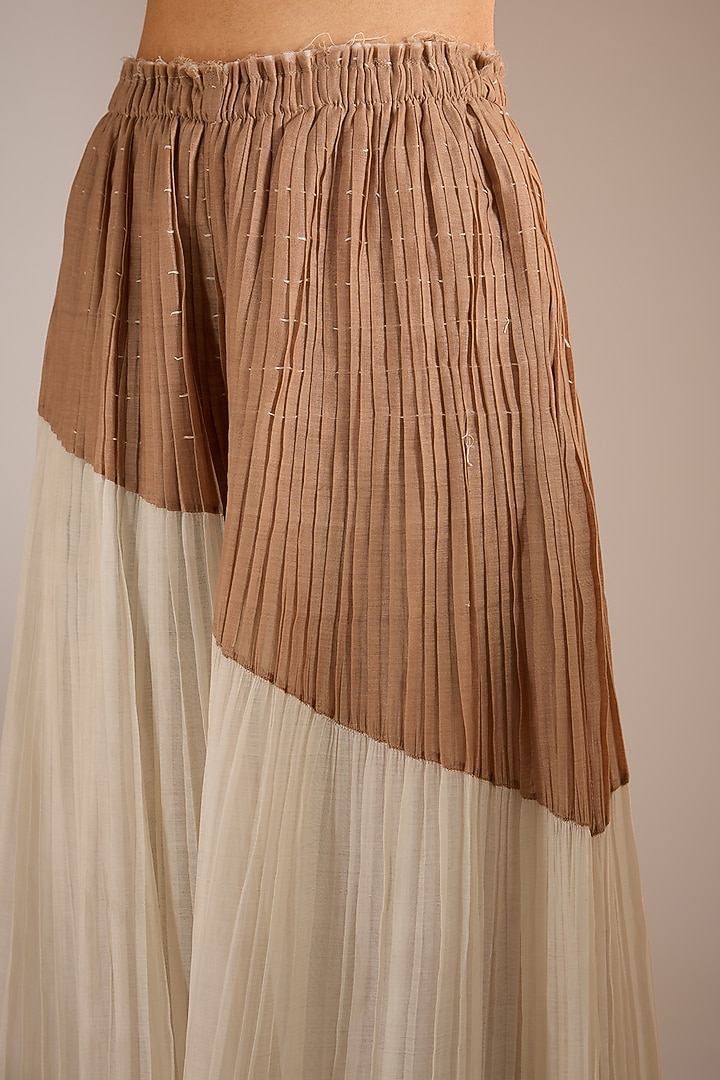 Ecru & Nude Handloom Chanderi Silk Wide Pants by Urvashi Kaur at Pernia's Pop Up Shop