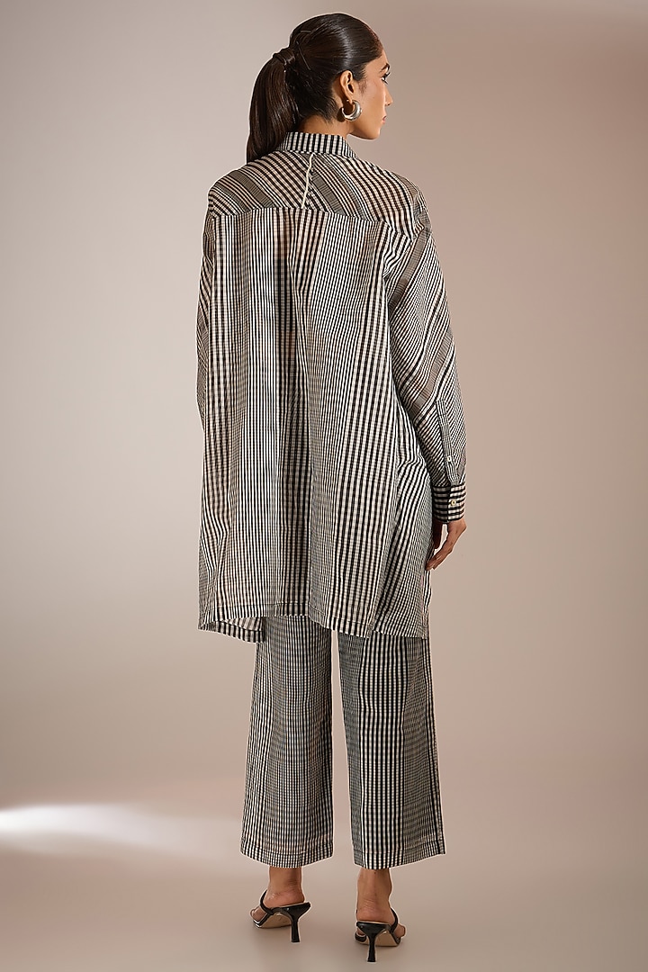 Black Handwoven Maheshwari Silk Checkered Paneled Shirt by Urvashi Kaur at Pernia's Pop Up Shop