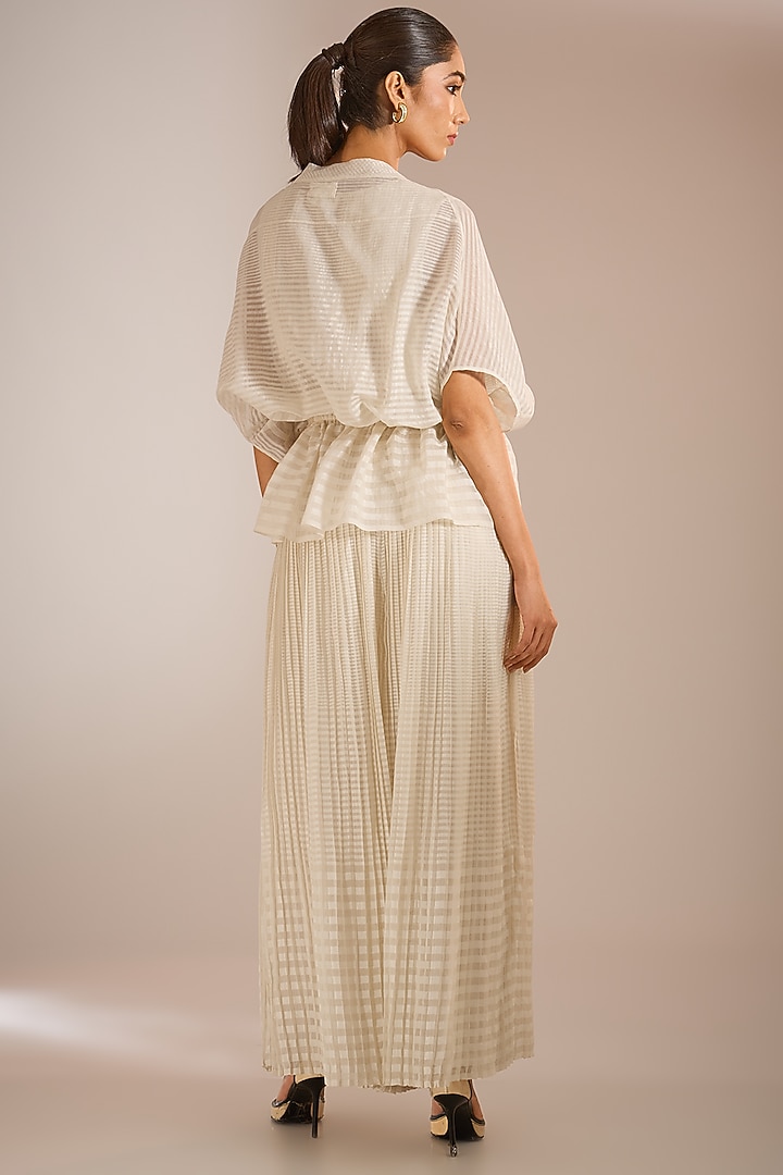Ecru Handwoven Chanderi Silk Tie-Up Gathered Jacket by Urvashi Kaur at Pernia's Pop Up Shop