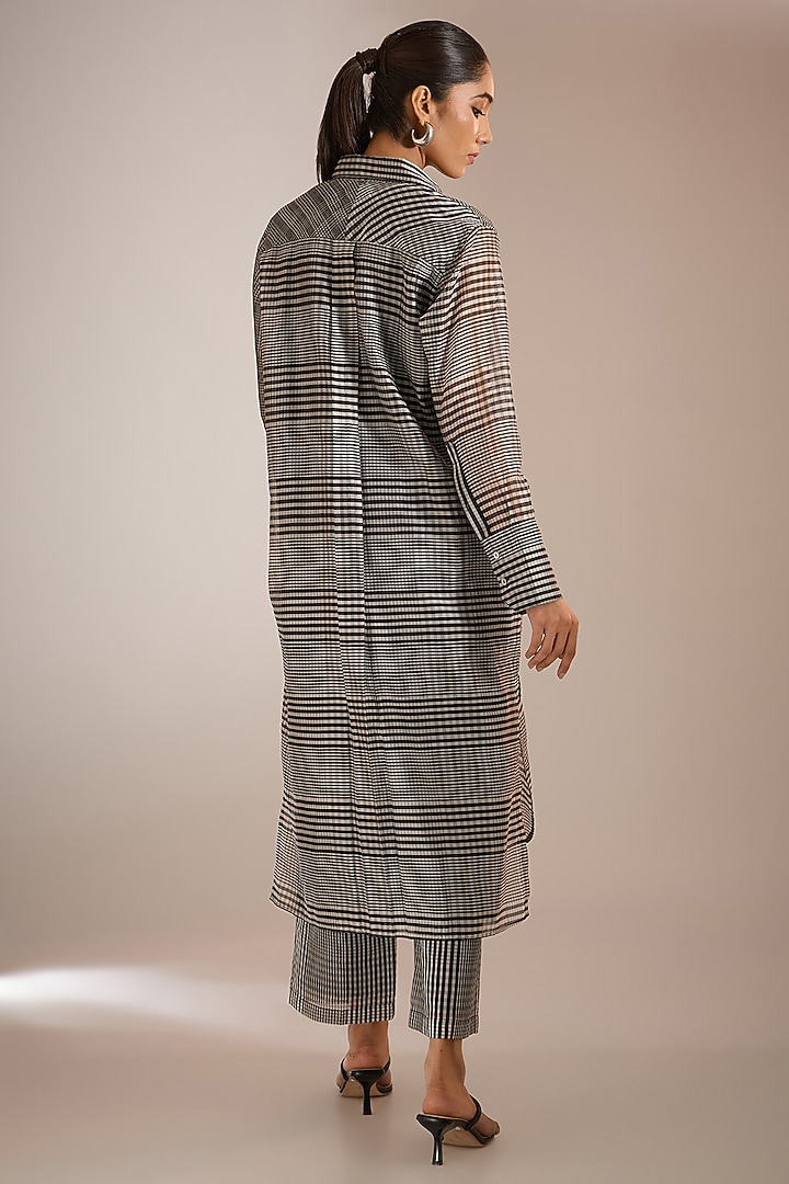 Black Handwoven Maheshwari Silk Checkered Tunic by Urvashi Kaur at Pernia's Pop Up Shop