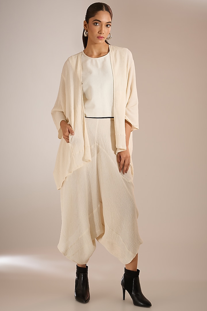 Shell-Colored Textured Cotton Jacket by Urvashi Kaur at Pernia's Pop Up Shop