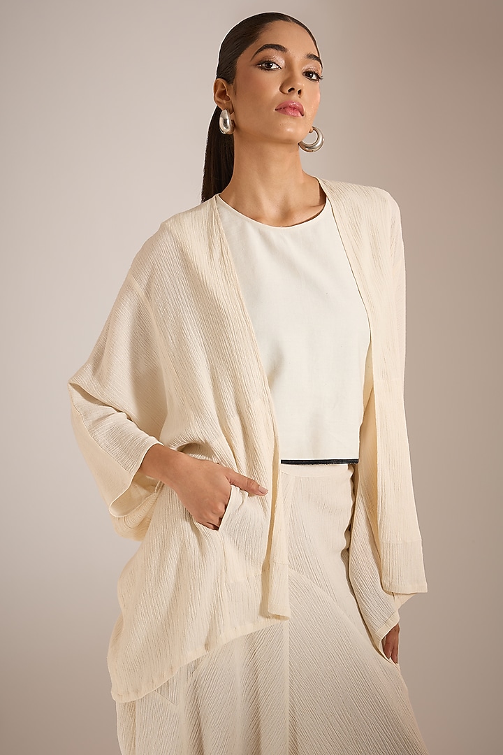 Shell-Colored Textured Cotton Jacket by Urvashi Kaur at Pernia's Pop Up Shop