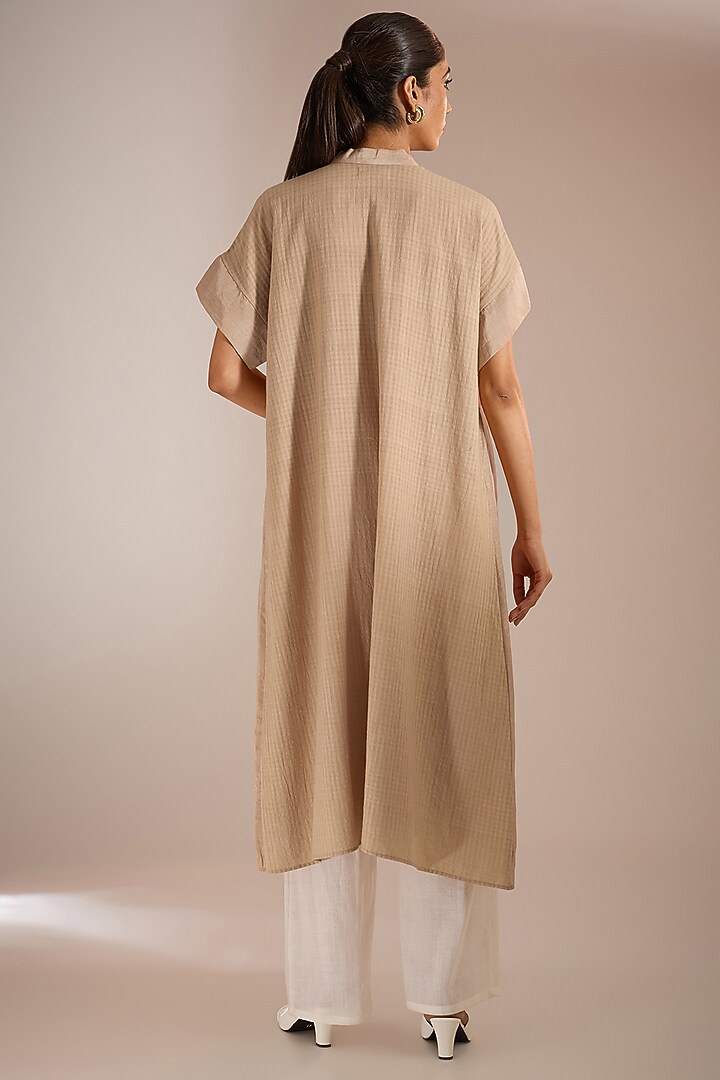 Ecru & Beige Linen Silk A-Line Midi Vacation Dress by Urvashi Kaur at Pernia's Pop Up Shop