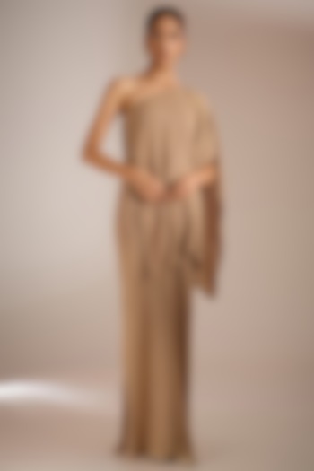 Nude Cotton & Sheer Overlay Maxi Dress by Urvashi Kaur at Pernia's Pop Up Shop