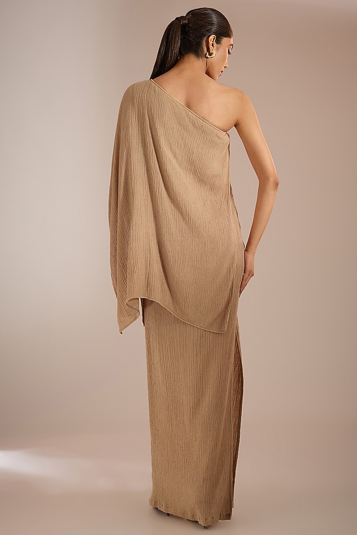 Nude Cotton & Sheer Overlay Maxi Summer Dress by Urvashi Kaur at Pernia's Pop Up Shop