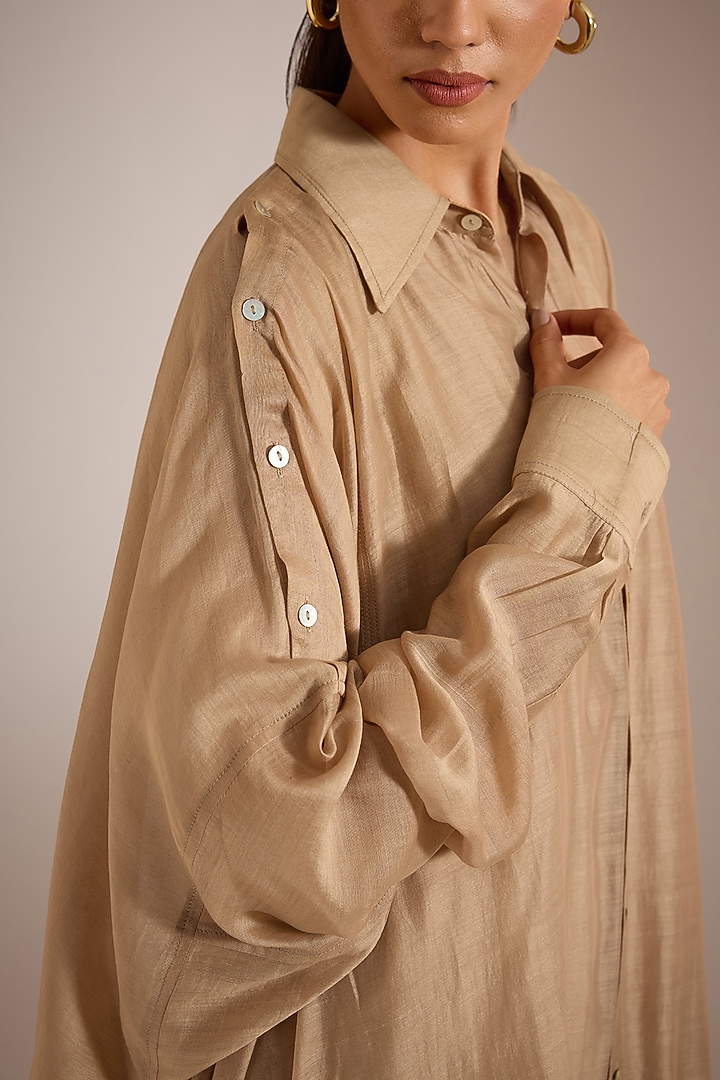 Beige Handloom Chanderi Silk Shirt by Urvashi Kaur at Pernia's Pop Up Shop