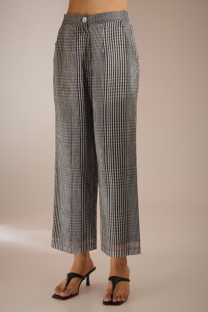 Black Handwoven Maheshwari Silk Pants by Urvashi Kaur at Pernia's Pop Up Shop