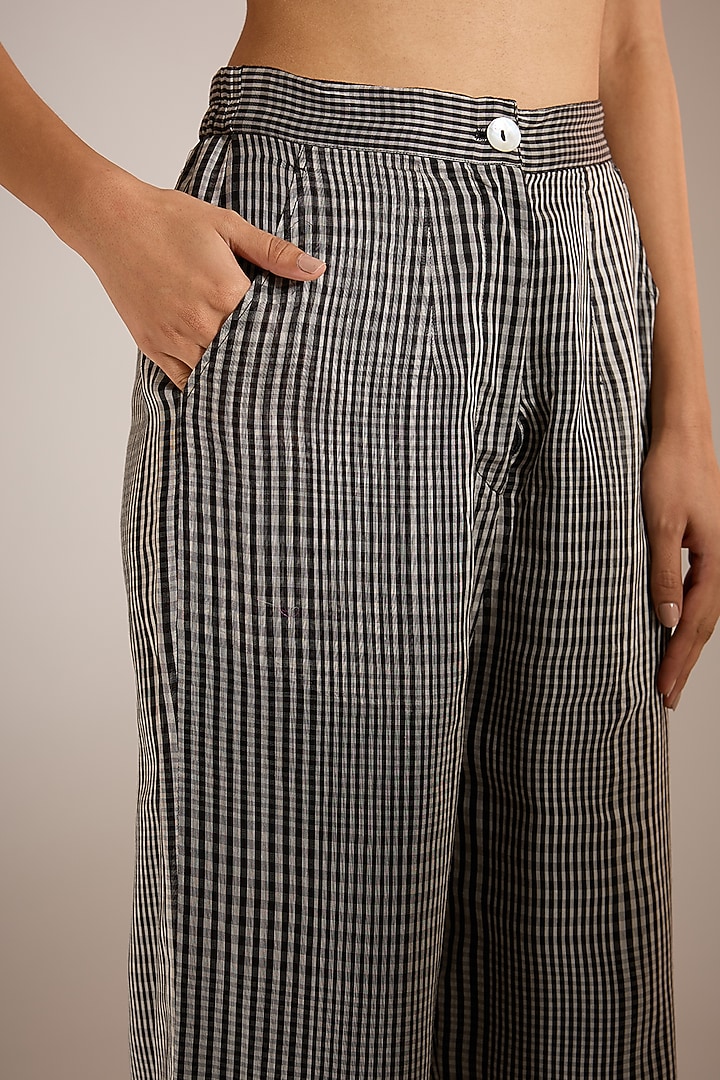 Black Handwoven Maheshwari Silk Pants by Urvashi Kaur at Pernia's Pop Up Shop