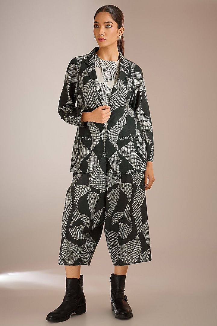 Black Handloom Cotton Khad Shibori Printed Blazer by Urvashi Kaur at Pernia's Pop Up Shop