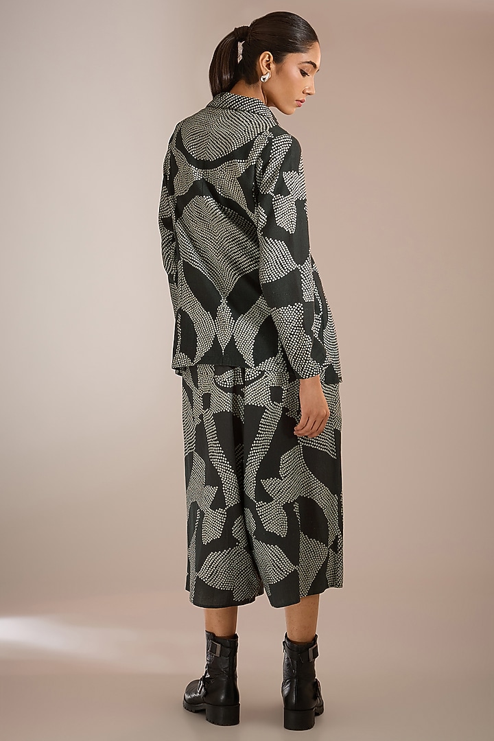 Black Handloom Cotton Khad Shibori Printed Blazer by Urvashi Kaur at Pernia's Pop Up Shop