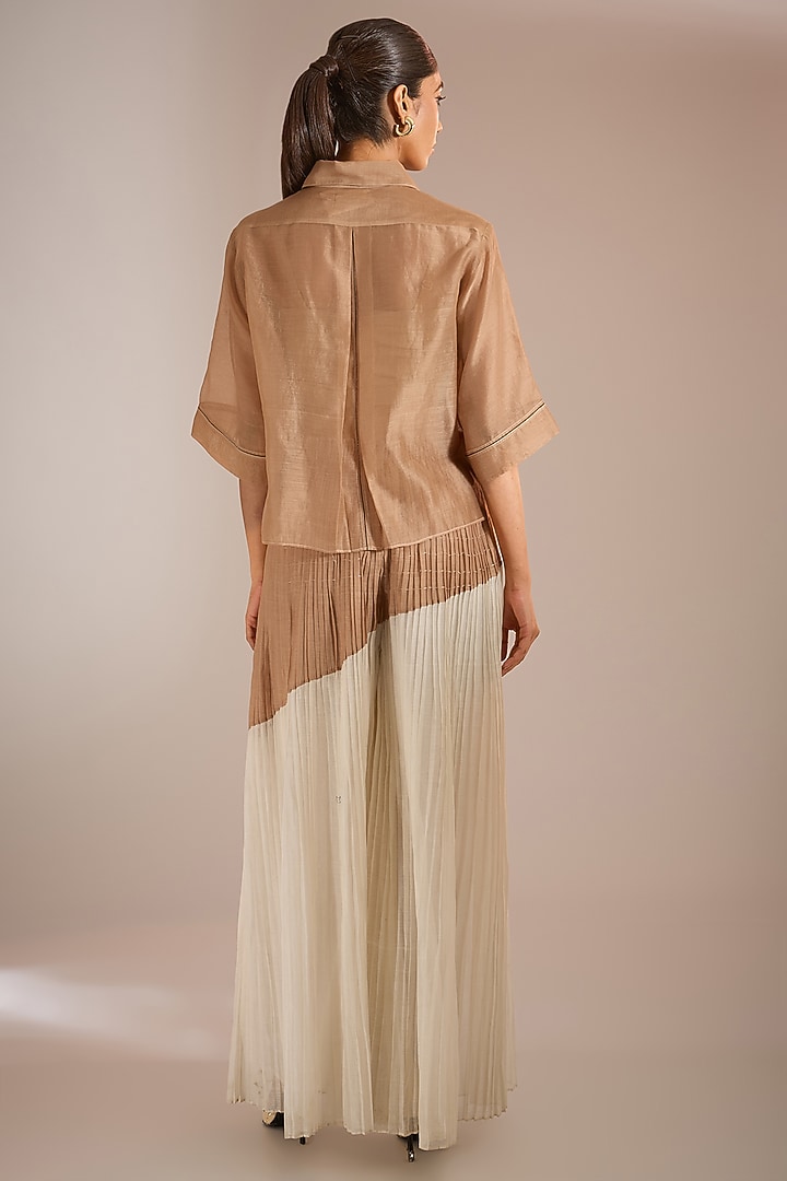 Nude Chanderi Cotton Silk Cropped Shirt by Urvashi Kaur at Pernia's Pop Up Shop
