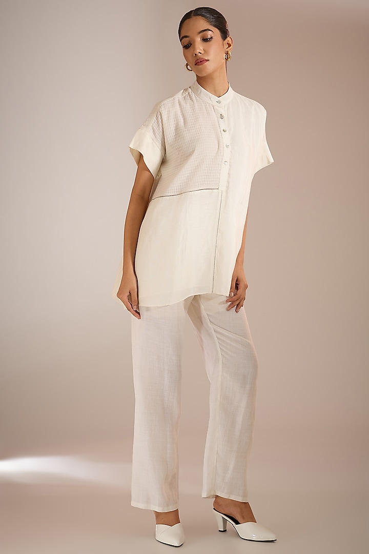 Ecru White Linen Silk A-Line Top by Urvashi Kaur at Pernia's Pop Up Shop