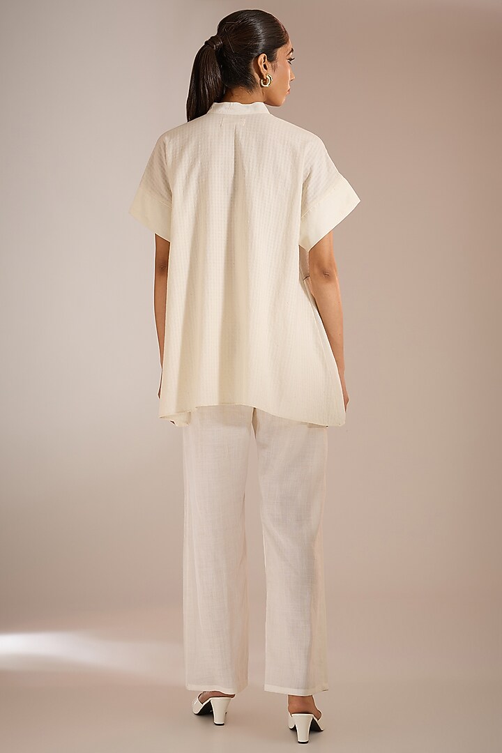 Ecru White Linen Silk A-Line Top by Urvashi Kaur at Pernia's Pop Up Shop
